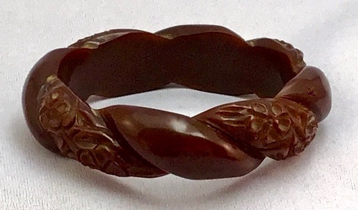 BB264 chocolate rope/flower carved bangle